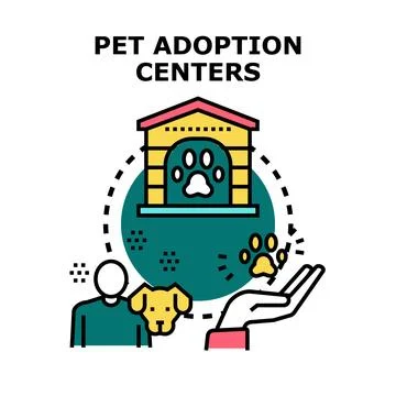 Pet adoption centers concept with human adopting dog Stock Illustration