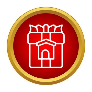Pet adoption gift box icon showing a dog house inside Stock Illustration