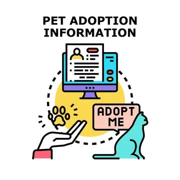 Pet adoption information online application process helping animals Stock Illustration