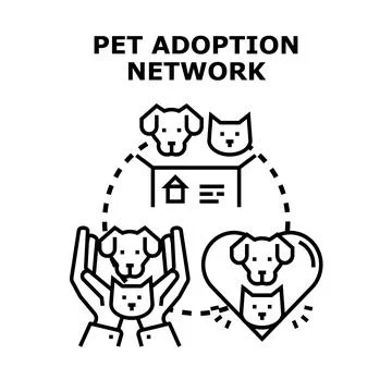 Pet adoption network finding new loving homes Stock Illustration