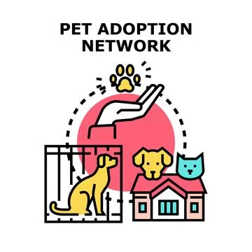 Pet adoption network finding new loving homes Stock Illustration