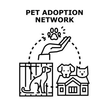 Pet adoption network finding new loving homes Stock Illustration
