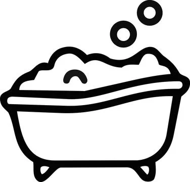 Pet bath tub with foam bubbles line art Illustration