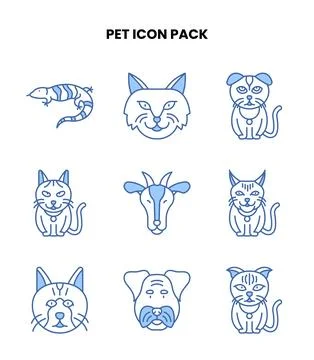 Pet Blue Color Vector Icons Pack 스톡 일러스트