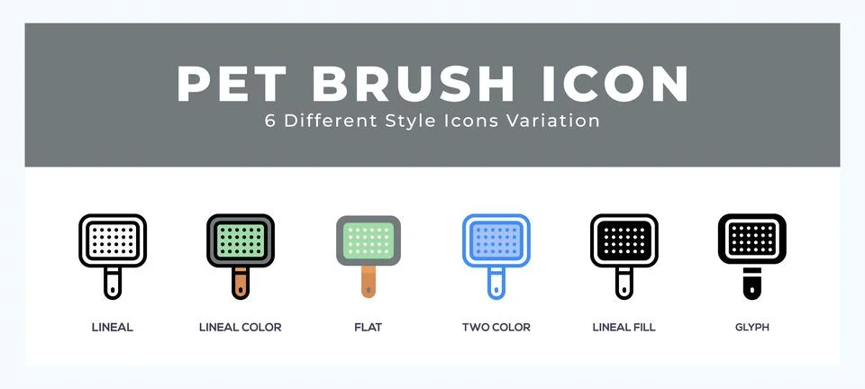 Pet brush icon set with different styles. Icons designed in filled. outline.. Illustrazione stock