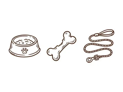 Pet care accessories set includes dog bowl bone and leash for animal shop i.. Stock Illustration