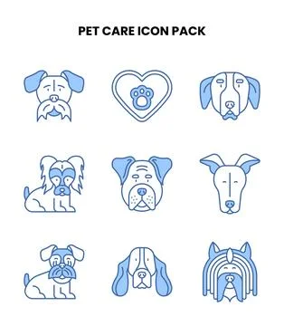 Pet Care Blue Bundle Icons Pack Stock Illustration