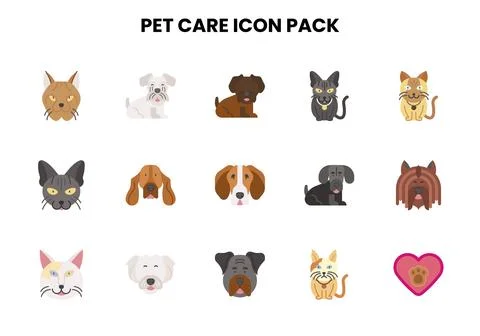 Pet Care Flat Bundle Icons Pack Stock Illustration