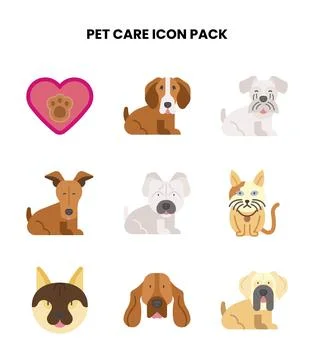 Pet Care Flat Bundle Icons Pack Stock Illustration