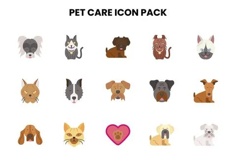 Pet Care Flat Set Icons Pack Stock Illustration