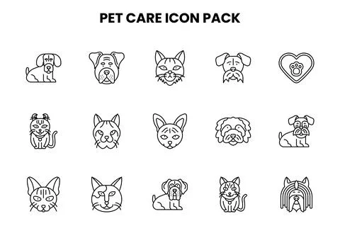 Pet Care Line Vector Icons Pack Illustrazione stock