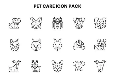 Pet Care Line Vector Icons Pack 스톡 일러스트