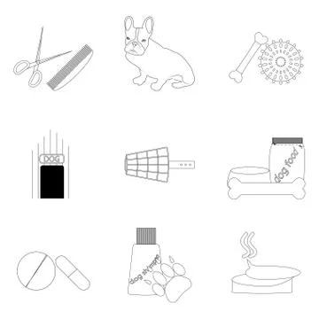 Pet care linear icons set Stock Illustration