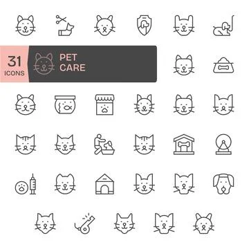 Pet Care Premium Vector Bundle with 35 64x64 Display Perfect Regular Line Ico Stock Illustration