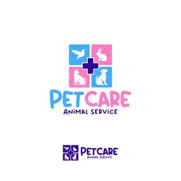 Pet care service with plus logo vector template. Modern pet care logo desig.. Stock Illustration