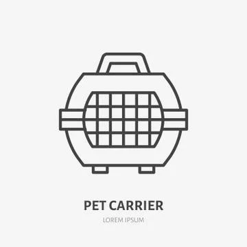 Pet carrier flat line icon. Animal crate sign. Thin linear logo for airport Stock Illustration