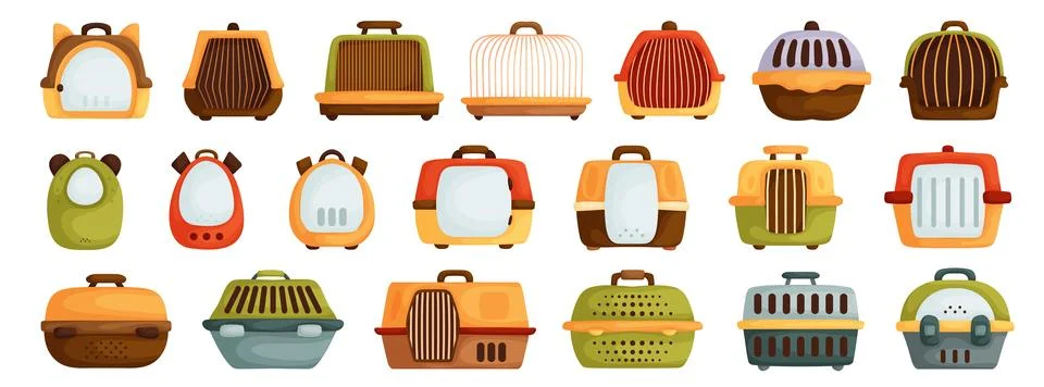 Pet Carrier Set. Empty cell. With handle and door. Portable container for t.. Illustration