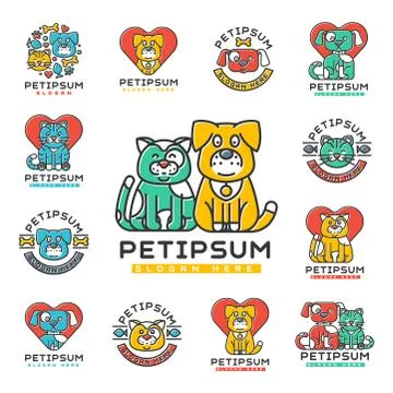 Pet cat and dog vector domestic insignia silhouette veterinary medical refuge Stock Illustration