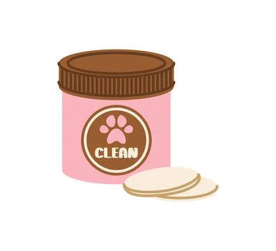 Pet cleaning cloths in a simple flat style. Pink jar with brown lid with na.. Stock Illustration