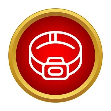 Pet collar icon in a red and gold button Stock Illustration