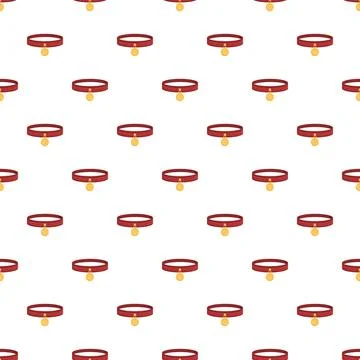 Pet collar seamless pattern with red leather and gold tag Stock Illustration