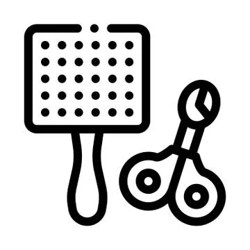 Pet Comb and Scissors Icon Vector Outline Illustration Stock Illustration