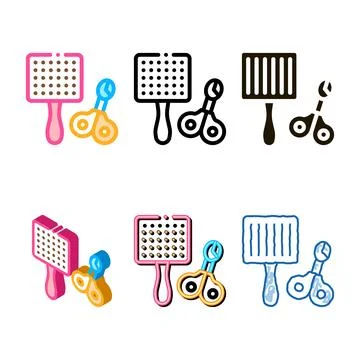 Pet comb and scissors icon vector outline variations Illustrazione stock