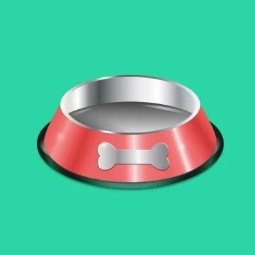 Pet dish. Empty metallic cat plate. Stock Illustration