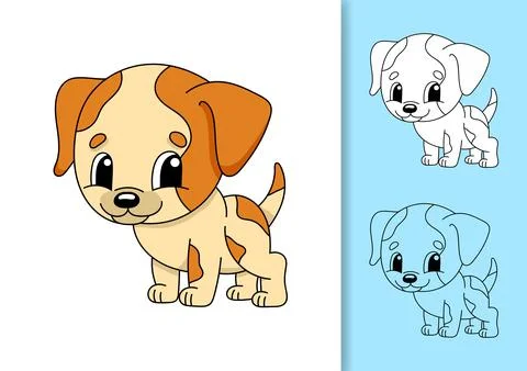 Pet dog. Set of vector illustrations isolated on white and colored background Stock Illustration