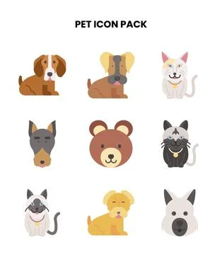 Pet Flat Set Icons Pack Stock Illustration