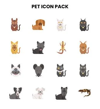 Pet Flat Vector Icons Pack Stock Illustration