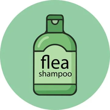 Pet flea shampoo green bottle bath icon Stock Illustration