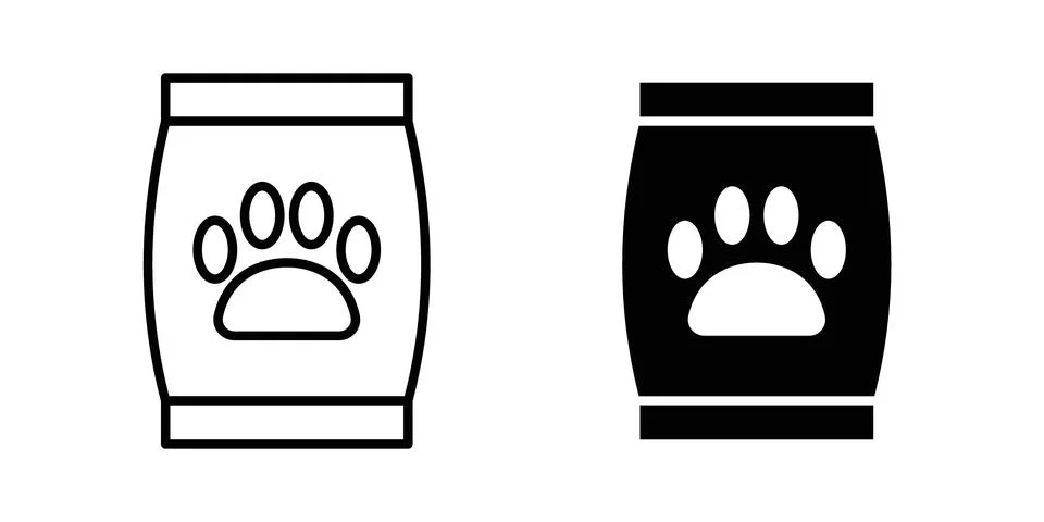 Pet food bag icon solid, line, and editable vector set. Stock Illustration
