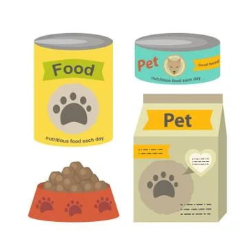Pet food set vector flat illustration isolated Stock Illustration