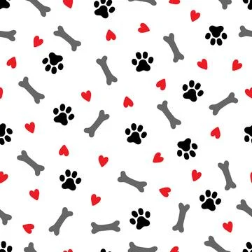 Pet footprint seamless pattern. Pet animal dog, cat footprint background with Stock Illustration