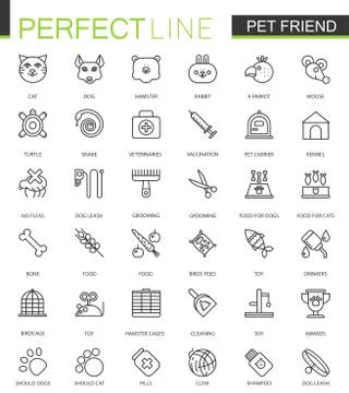 Pet friend thin line web icons set. Pet shop stroke outline icon design. Stock Illustration