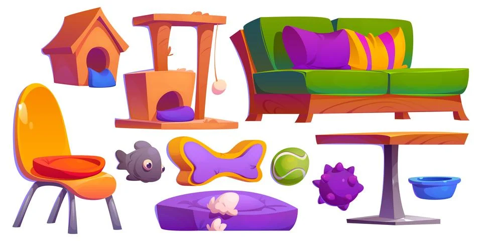 Pet friendly cafe design elements set Stock Illustration