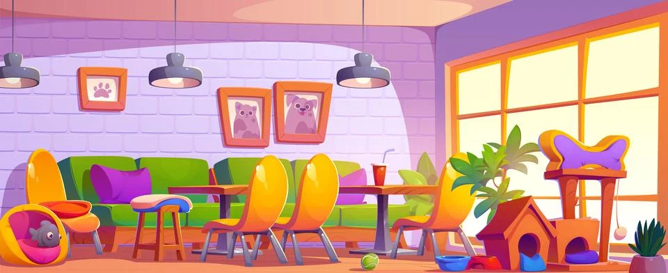 Pet friendly cafe interior design Illustrazione stock