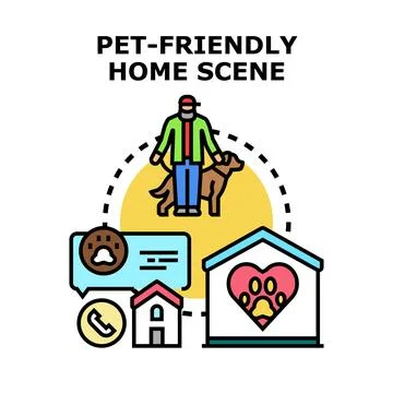 Pet friendly home environment concept with dog walking Stock Illustration