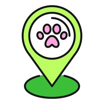 Pet friendly location mapping with paw print icon Stock Illustration