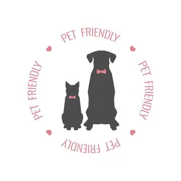 Pet friendly logo with cat and dog silhouette with a bow. Vector illustration Stock Illustration