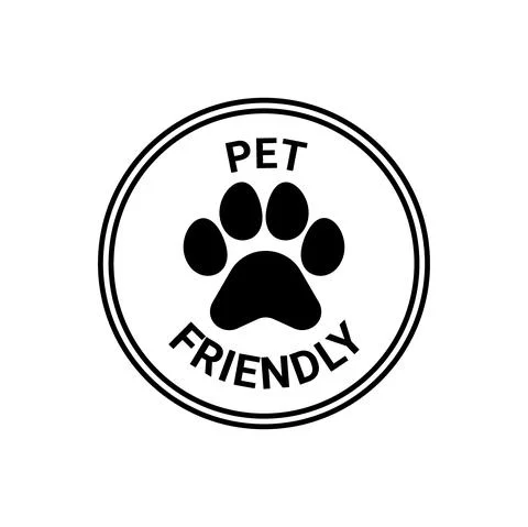 Pet friendly sign, stamp with paw animal. Icon sticker allowed entrance dog and Stock Illustration