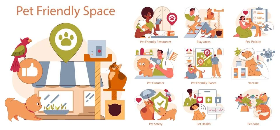 Pet Friendly Space. Flat Vector Illustration Stock Illustration