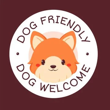 Pet friendly vector label. Stamp or sticker with dog friendly text. Kawaii .. Stock Illustration