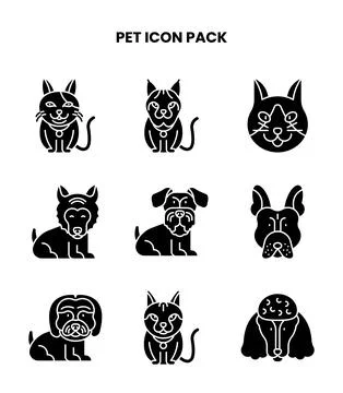 Pet Glyph Icons Pack Stock Illustration