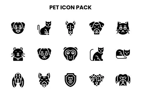 Pet Glyph Vector Icons Pack Stock Illustration