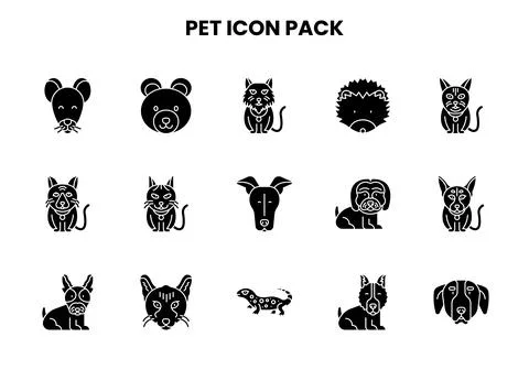 Pet Glyph Vector Icons Pack Stock Illustration