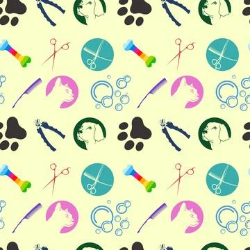 Pet grooming pattern dog and cat design Stock Illustration