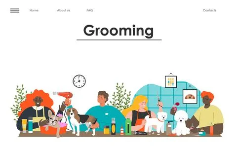 Pet grooming service flat vector landing page 库存插图