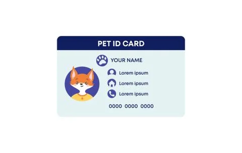 Pet ID card template. identification card animal with photo characteristics and Stock Illustration